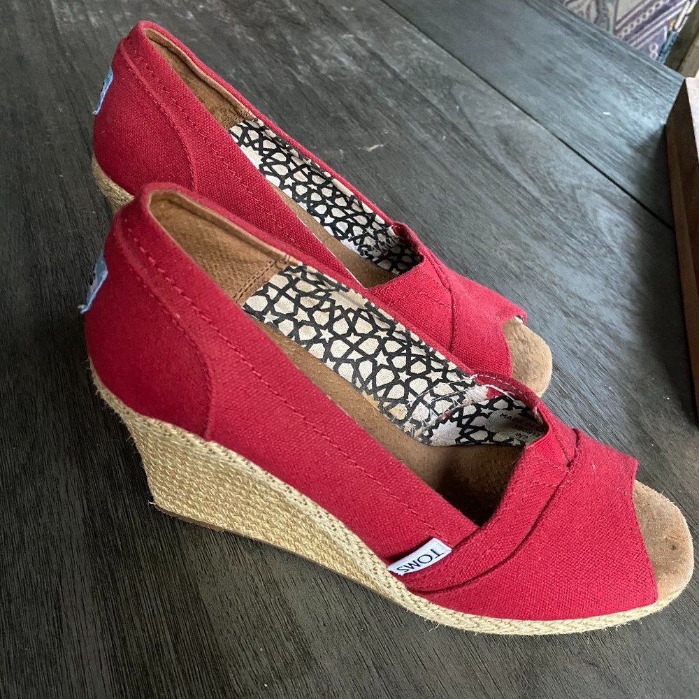 Toms Classic Espadrilles Wedges-Red